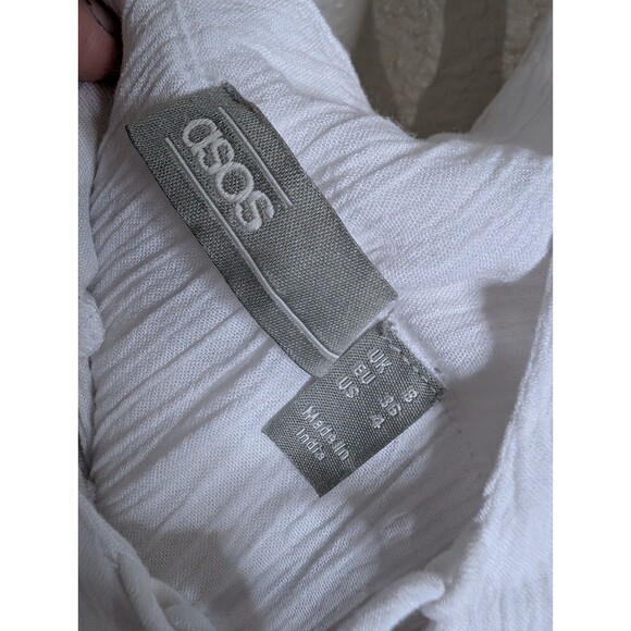 ASOS White Boho Maxi Dress 4 Cowrie Shell Lace Up Beach Cover Up Viscose - Picture 6 of 12